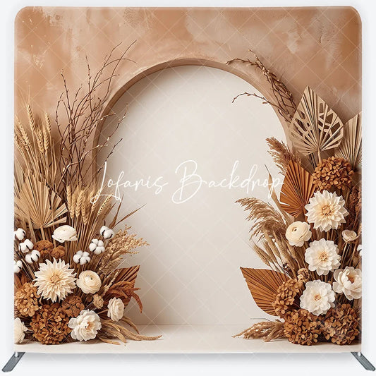 Lofaris Boho Rustic Dried Floral Arch Square Double-Sided Backdrop Natural Pampas Grass and Palm Leaves Photography Background
