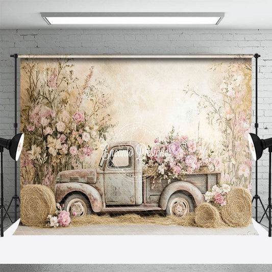Lofaris Boho Spring Truck Floral Art Backdrop For Photography