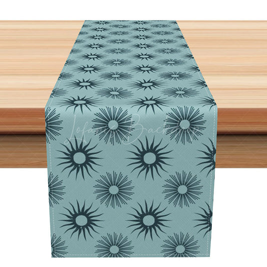 Lofaris Boho Sun Pattern Table Runner in Abstract Teal Design Modern Kitchen Decor for Everyday Family Dinners