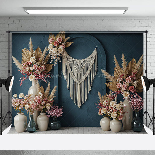 Lofaris Boho Sweet Elegant Blue Floral Arch Wedding Backdrop