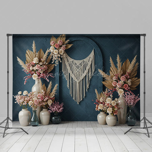 Lofaris Boho Sweet Elegant Blue Floral Arch Wedding Backdrop