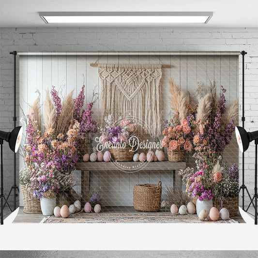 Lofaris Boho Tassel Easter Eggs Floral Spring Backdrop