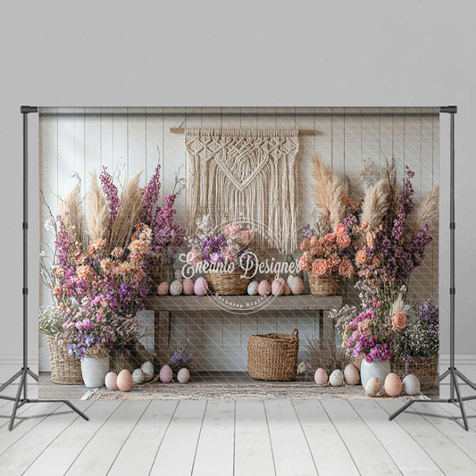 Lofaris Boho Tassel Easter Eggs Floral Spring Backdrop