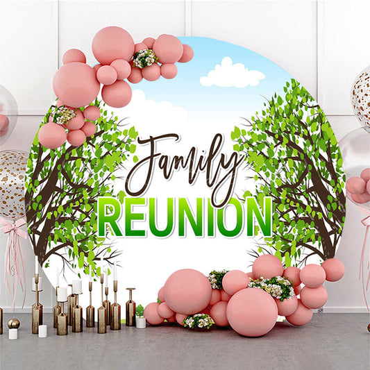 Lofaris Boho Trees Blue Sky Circle Family Reunion Backdrop