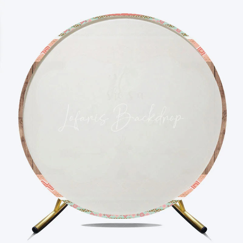 Lofaris Boho Tribal Wild One Round Backdrop with Dreamcatcher and Teepee Peach Mint Green First Birthday Party Decor