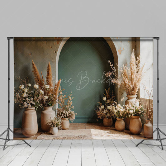 Lofaris Boho Vase Floral Retro Arch Wall Photography Backdrop
