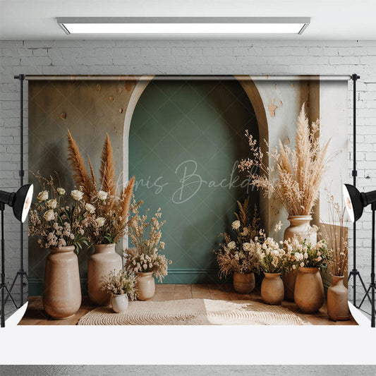 Lofaris Boho Vase Floral Retro Arch Wall Photography Backdrop
