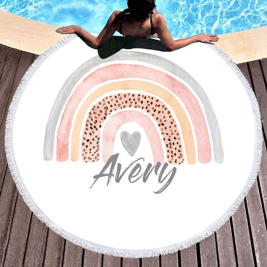 Lofaris Boho Watercolor Rainbow Pattern Round Beach Towel