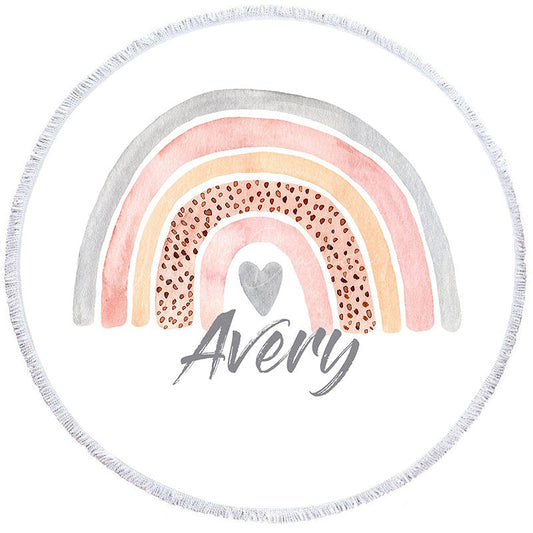 Lofaris Boho Watercolor Rainbow Pattern Round Beach Towel