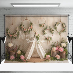 Lofaris Boho Wedding Photography Backdrop Lace Teepee with Floral Hoops Rustic Chic Party Photo Booth Background