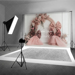 Lofaris Boho Wedding Photography Backdrop with Large Bows Pink Dried Floral Arch Modern Bridal Shower Photo Booth