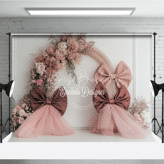 Lofaris Boho Wedding Photography Backdrop with Large Bows Pink Dried Floral Arch Modern Bridal Shower Photo Booth