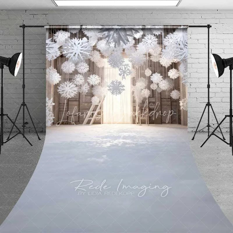 Lofaris Boho Winter Room Sweep Backdrop Hanging Snowflakes Ladder Bright Window Floor Photo Background