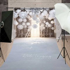 Lofaris Boho Winter Room Sweep Backdrop Hanging Snowflakes Ladder Bright Window Floor Photo Background