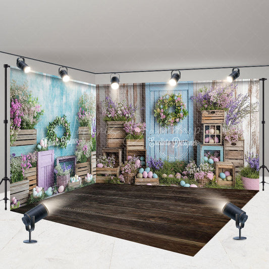 Lofaris Boho Wood Style Cabine Easter Photo Room Set Backdrop