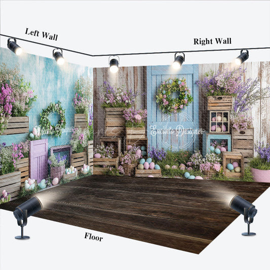 Lofaris Boho Wood Style Cabine Easter Photo Room Set Backdrop