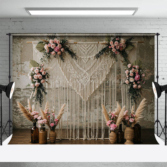 Lofaris Boho Woven Valance Floral Wedding Photo Backdrop
