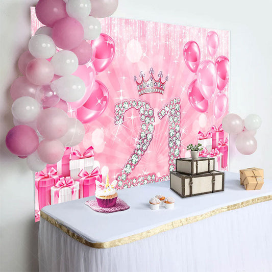 Lofaris Bokeh Balloon Gifts Crown 21st Birthday Backdrop