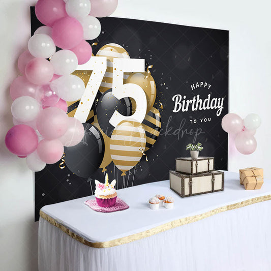 Lofaris Bokeh Balloons Black Happy 75th Birthday Backdrop
