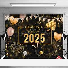 Lofaris Bokeh Black Gold Balloons Cheers Graduation Backdrop