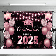 Lofaris Bokeh Black Pink Balloon Glitter Graduation Backdrop