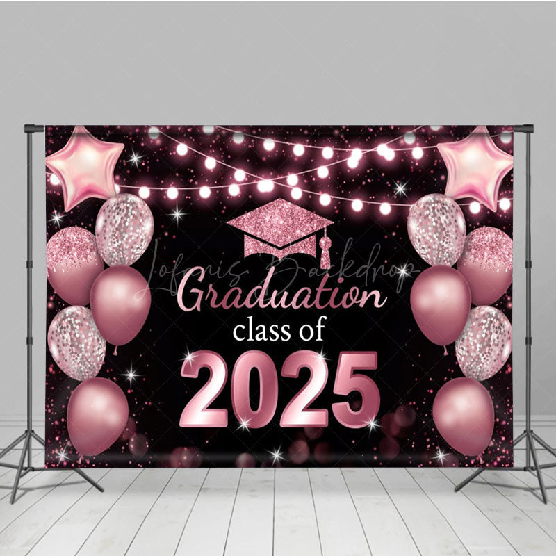 Lofaris Bokeh Black Pink Balloon Glitter Graduation Backdrop