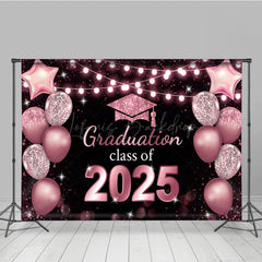 Lofaris Bokeh Black Pink Balloon Glitter Graduation Backdrop