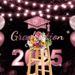 Lofaris Bokeh Black Pink Balloon Glitter Graduation Backdrop