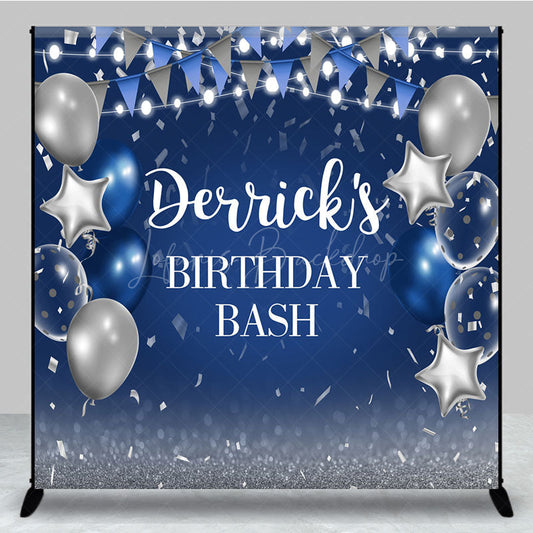 Lofaris Bokeh Blue Flag Balloons Custom Birthday Backdrop