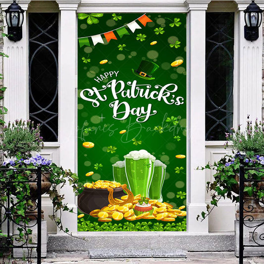 Lofaris Bokeh Green Clover Gold Beer St Patrick Door Cover