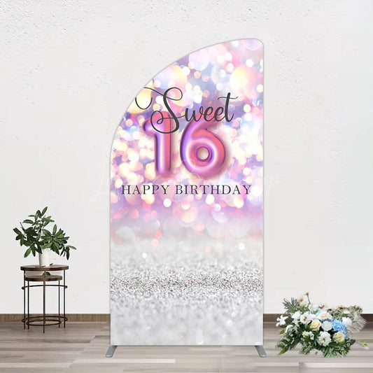 Lofaris Bokeh Light Sweet 16 Happy Birthday Half Moon Arch Backdrop