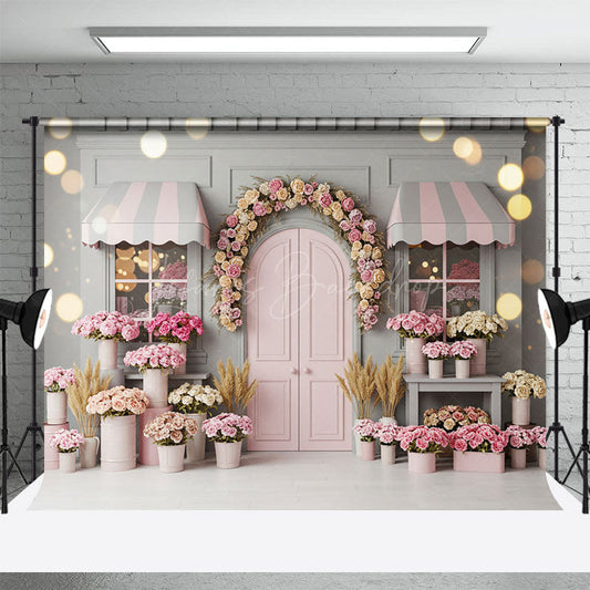Lofaris Bokeh Pink Grey Flower Shop Photography Backdrop