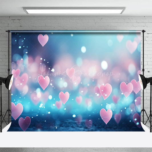 Lofaris Bokeh Romantic Blue Pink Heart Valentines Day Backdrop
