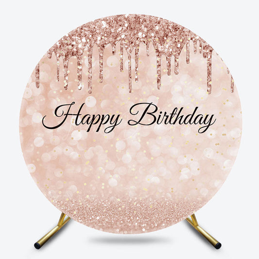 Lofaris Bokeh Rose Gold Glitter Round Happy Birthday Backdrp