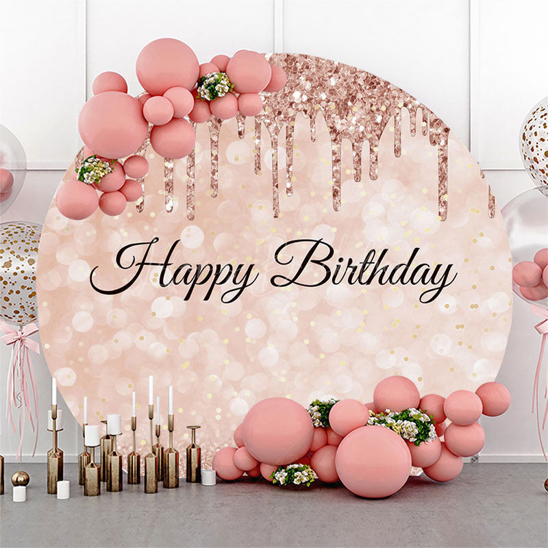 Lofaris Bokeh Rose Gold Glitter Round Happy Birthday Backdrp