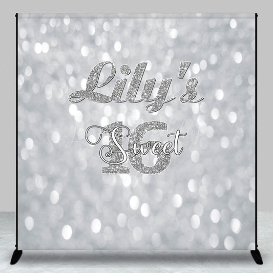 Lofaris Bokeh Silver Custom Name Sweet 16 Birthday Backdrop