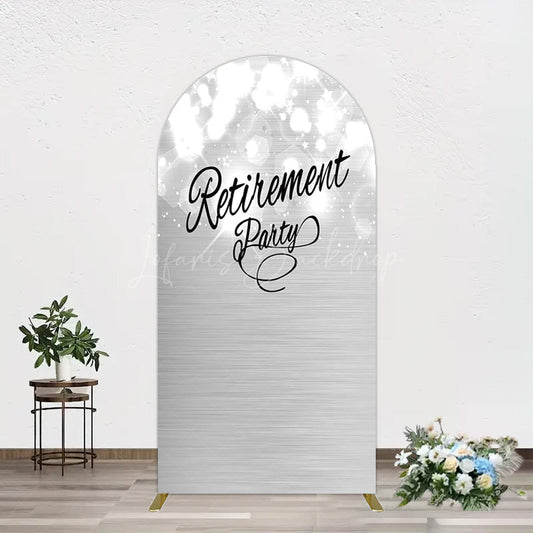 Lofaris Bokeh Silver Sparkle Retirement Party Arch Backdrop