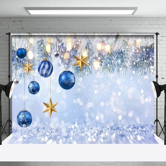 Lofaris Bokeh Snowflake Blue Christmas Balls Photo Backdrop