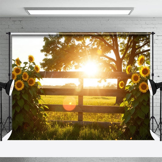 Lofaris Bokeh Summer Glow Fence Sunflower Photo Backdrop