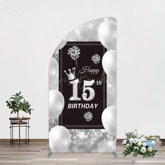 Lofaris Bokeh Sweet 15th Birthday Balloons Half Moon Arch Backdrop