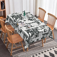 Lofaris Bold Headline Newspaper Rectangle Tablecloth Black and White Press Print Retro Media Kitchen Dining Decor