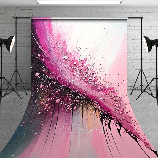 Lofaris Bold Magenta and Black Diagonal Brush Stroke Art Backdrop Textured Paint Drips Photography Background