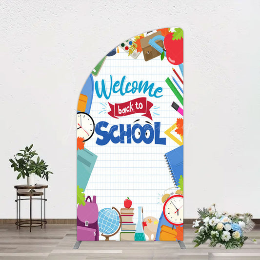 Lofaris Books Class Clock Welcome To School Half Moon Arch Backdrop
