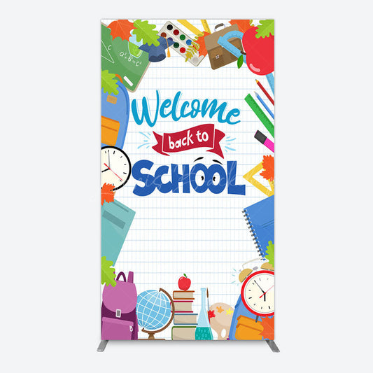 Lofaris Books Class Clock Welcome To School Rectangle Backdrop