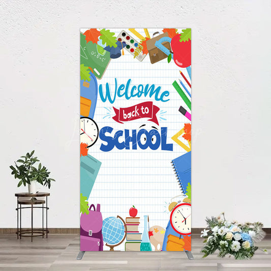 Lofaris Books Class Clock Welcome To School Rectangle Backdrop