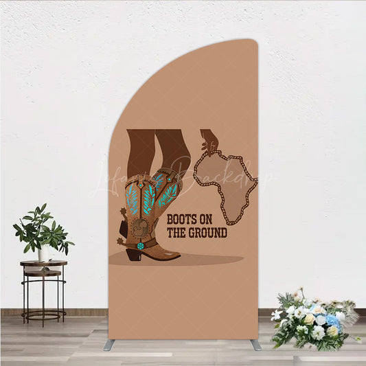 Lofaris Boots On The Ground Half Moon Arch Backdrop Western Cowboy with African Map Melanin Themed Birthday Party Decor