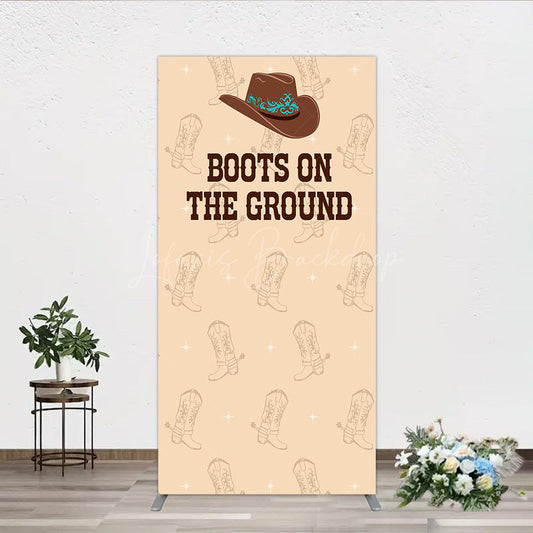 Lofaris Boots On The Ground Western Rectangle Backdrop Cowboy Hat and Pattern Country Themed Birthday Party Decor