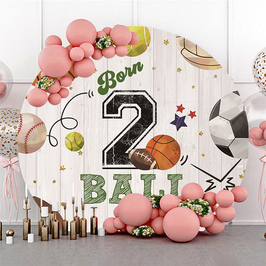 Lofaris Born 2 Ball Baseball Birthday Round Backdrop