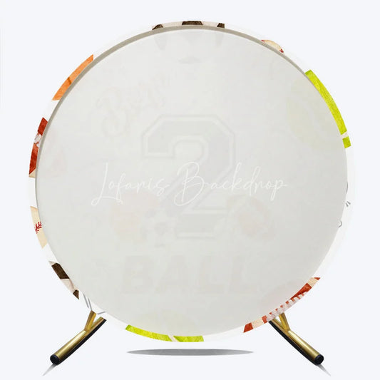 Lofaris Born 2 Ball Round Backdrop Watercolor Sports Baseball Basketball and Soccer Background Boys 2nd Birthday Party Decor