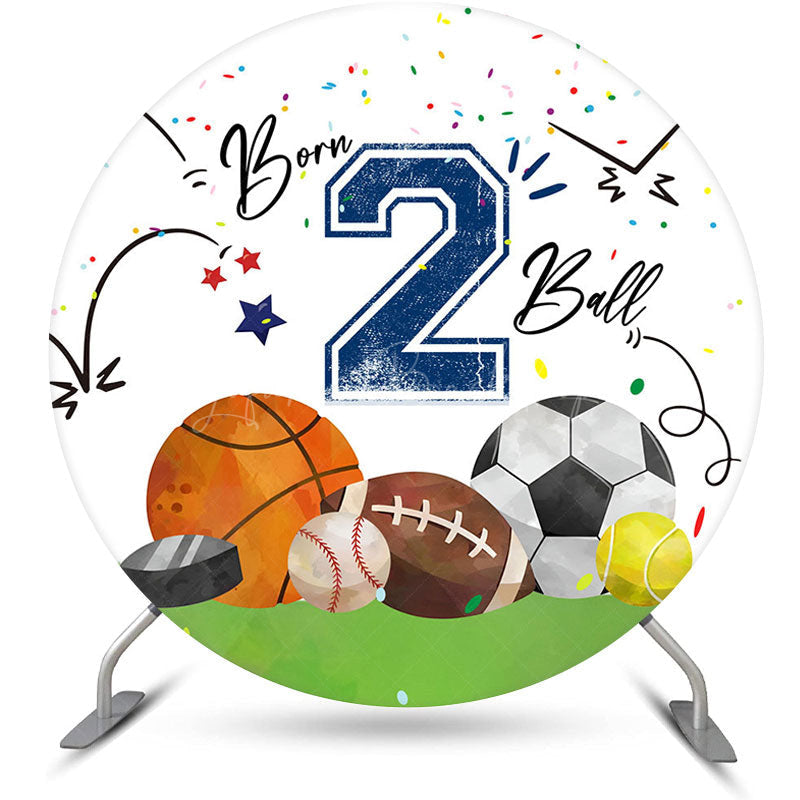 Lofaris Born 2 Ball Sports White Round Birthday Backdrop